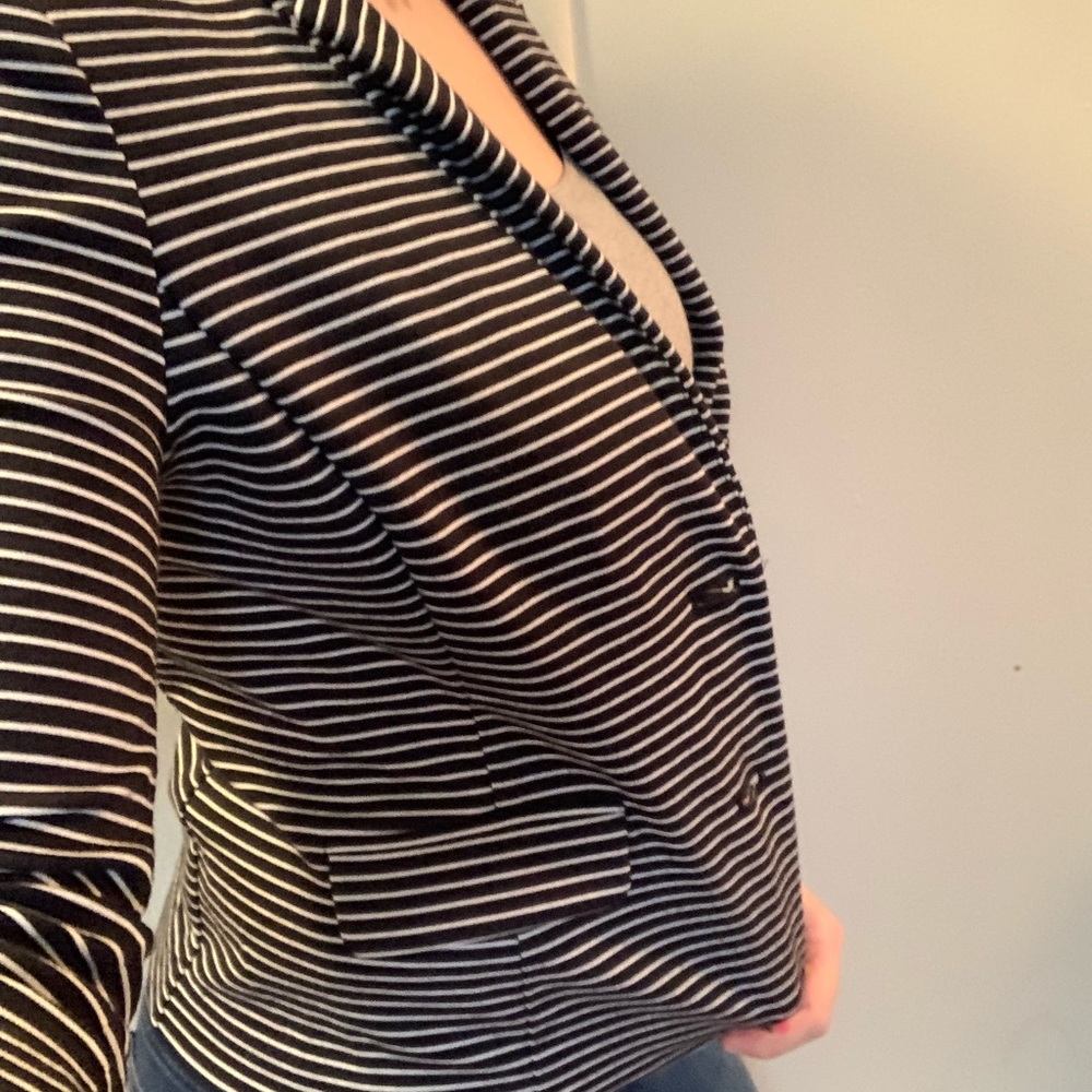 Liz Claiborne Womens Navy & White Striped Blazer